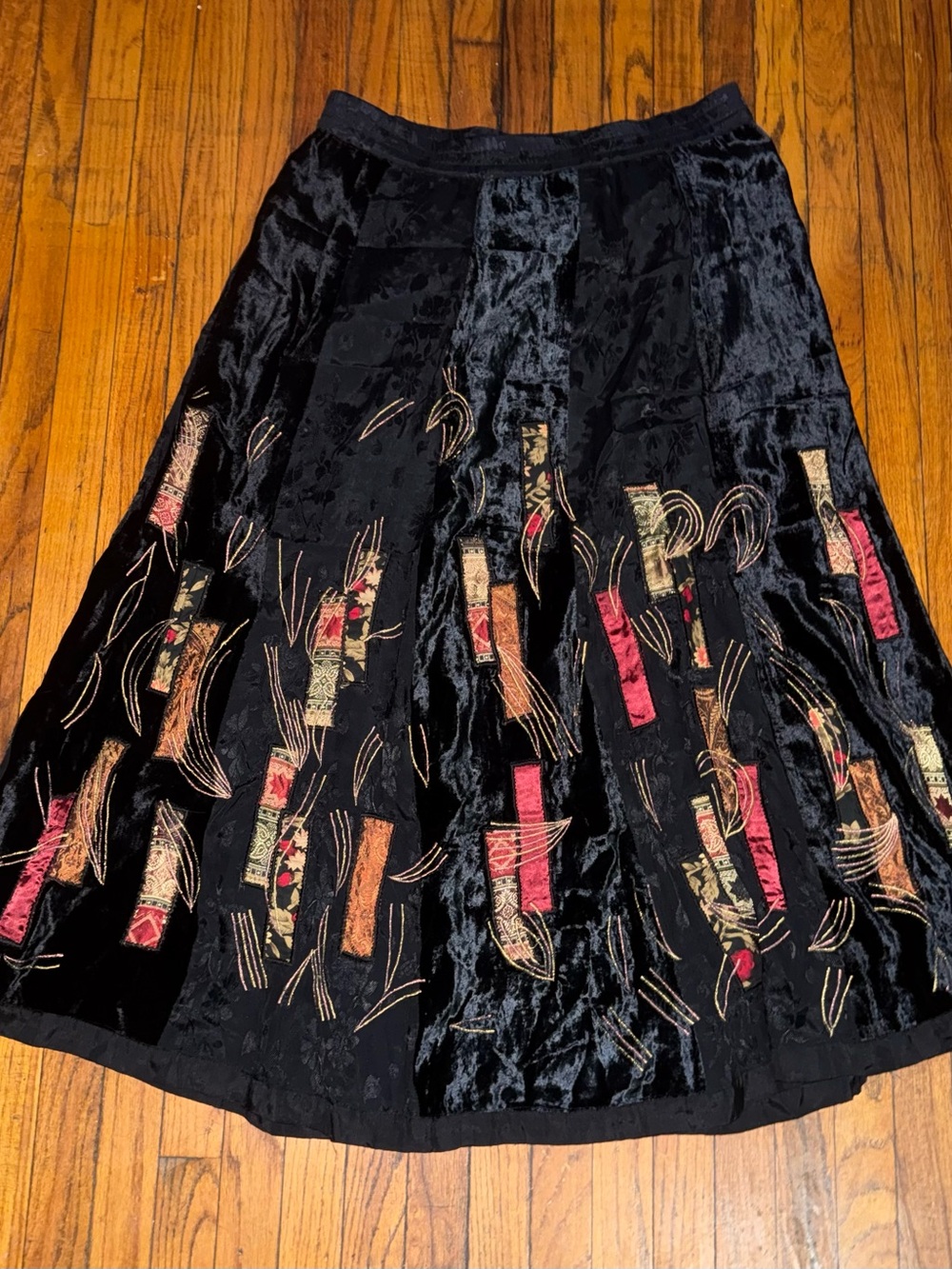 Coldwater Creek Black Velvet Patchwork Maxi Skirt with Accent Panels - Picture 2 of 12